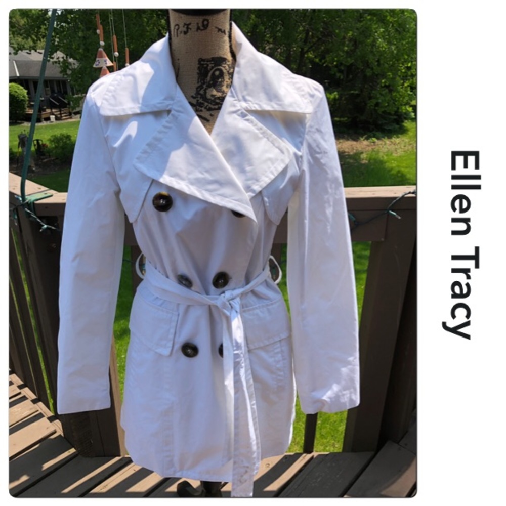 Ellen Tracy White Double Breasted Trench Coat